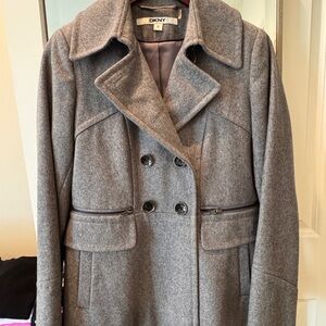 DKNY Women's Gray Double-Breasted Coat